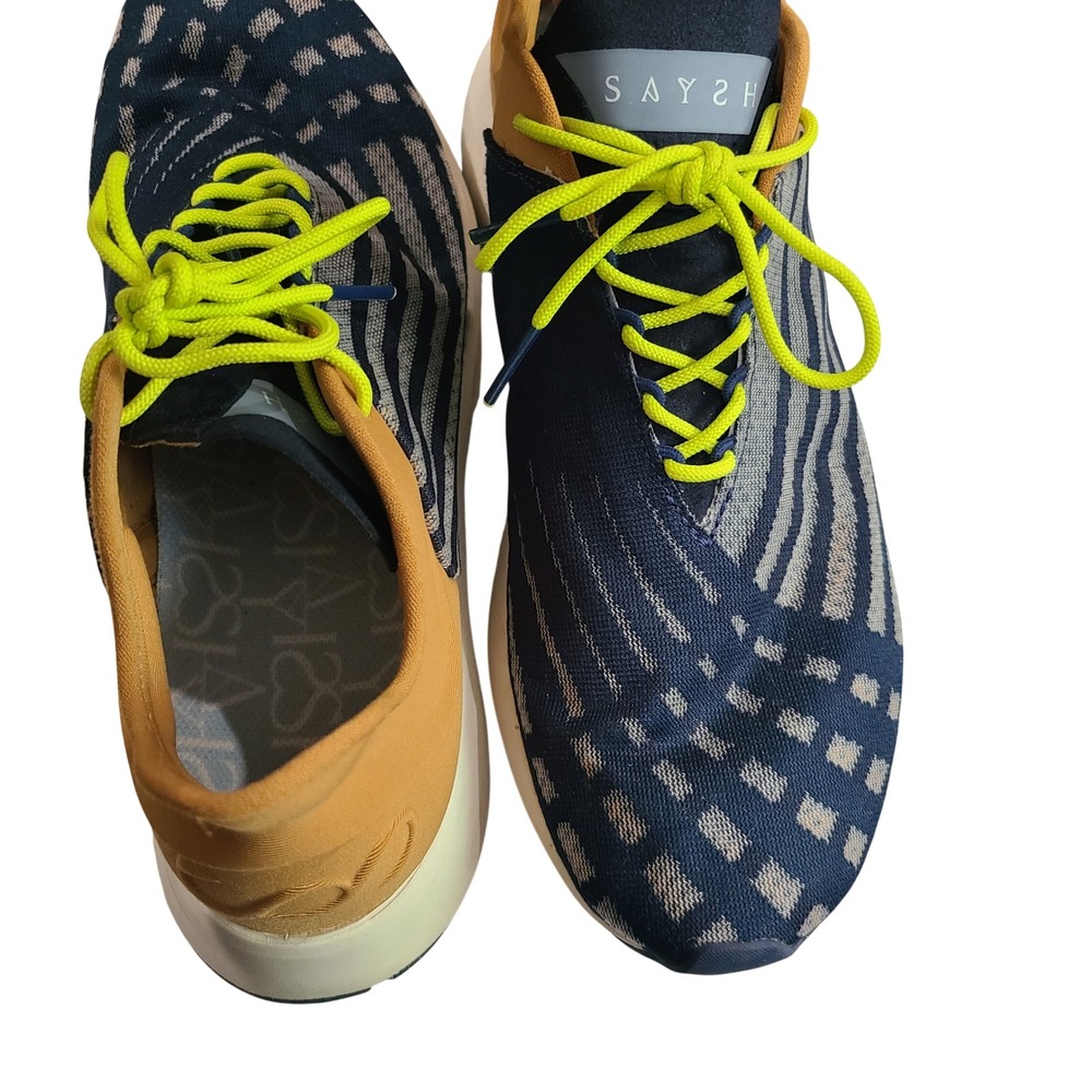 Saysh One Womens 8.5 Running Shoes‎ Navy Mustard Yellow Neon Laces Allyson Felix - Picture 3 of 13